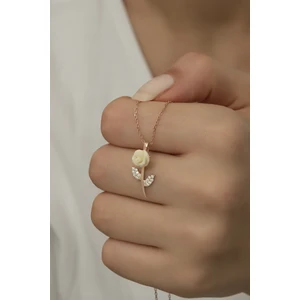 925 Ayar Gümüş Rose Beyaz Gül Kolye