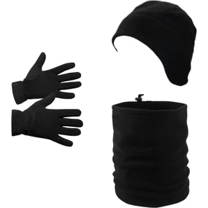 Axe Sportswear Erkek Siyah Kışlık Termal Polar Eldiven & Kulaklıklı Polar Bere & Ipli Polar Boyunluk 3lü Set