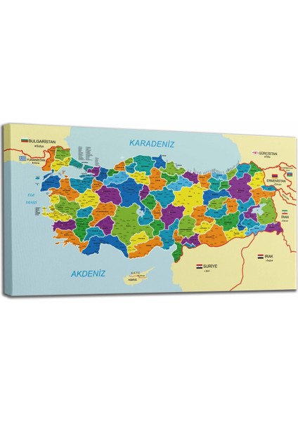 Türkiye Haritası Kanvas Tablo Il ve Ilçeli Ayrıntılı Eğitici-Öğretici Komşulu Dekoratif Tablo 3004 fiyatları