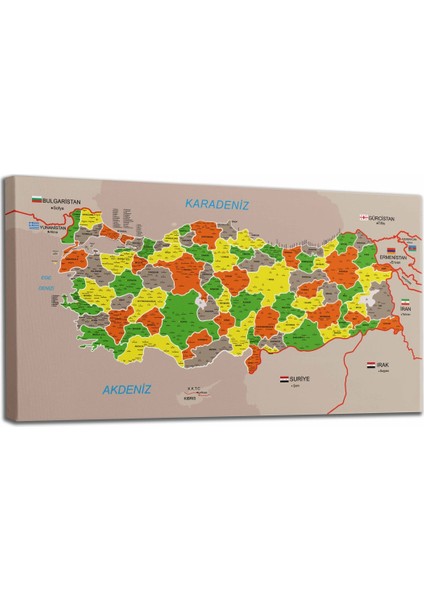 Türkiye Haritası Kanvas Tablo Il ve Ilçeli Ayrıntılı Eğitici-Öğretici Komşulu Dekoratif Tablo 2999 fiyatları