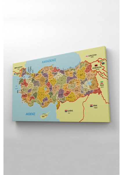 Türkiye Haritası Kanvas Tablo Il ve Ilçeli Ayrıntılı Eğitici-Öğretici Komşulu Dekoratif Tablo 3014 fiyatları