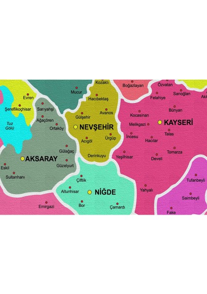 Türkiye Haritası Kanvas Tablo Il ve Ilçeli Ayrıntılı Eğitici-Öğretici Komşulu Dekoratif Tablo 2996 modelleri