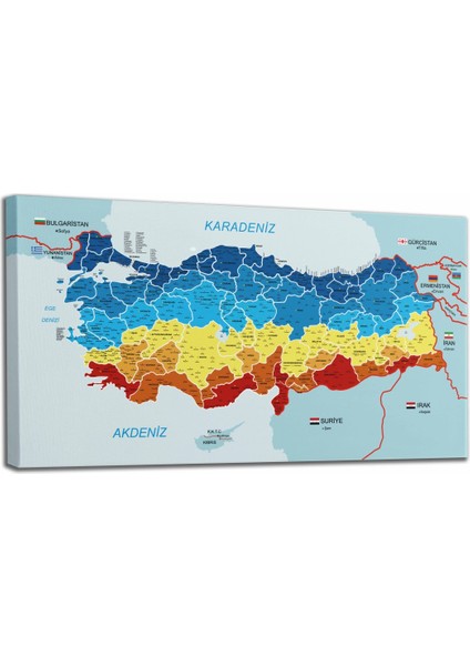 Türkiye Haritası Kanvas Tablo Il ve Ilçeli Ayrıntılı Eğitici-Öğretici Komşulu Dekoratif Tablo 2998 fiyatları