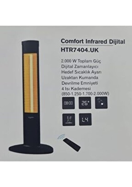 HTR-7404 Dikey 2000 W Infrared Uzaktan Kumandalı Isıtıcı Htr 7404UK