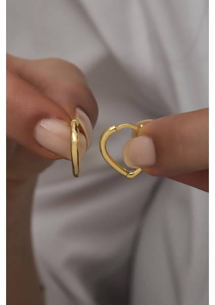 925 Ayar Gümüş Gold Taşsız Sade Kalp Küpe