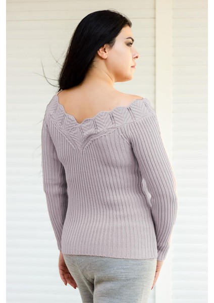 Kadın Taş Gri Ön Arka V Yaka Fitilli Tiko Kazak 20KKZKVALK modelleri