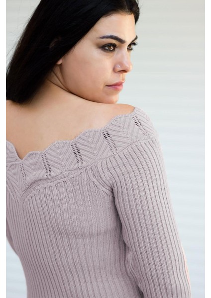 Kadın Taş Gri Ön Arka V Yaka Fitilli Tiko Kazak 20KKZKVALK fırsatları