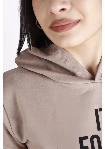 Kadın Kahve Kısa Kollu Diz Üstü Elbise Pamuk Uzun Tunik 22KTNKTONO modelleri