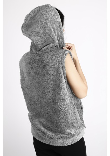 Kadın Gri Peluş Yumoş Fermuarlı Kapüşonlu Yelek 22KYLKPELO indirimleri
