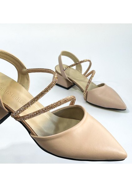 Ten Kadın Iki Taşlı Günlük Abiye Kısa Topuklu Ayakkabı - Ten - 40 fiyatları