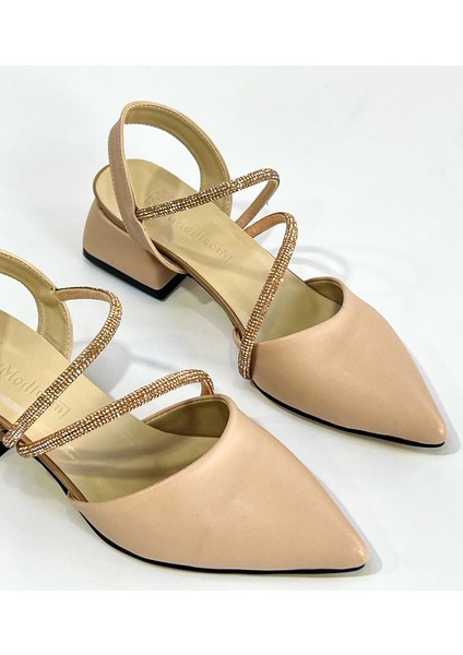 Ten Kadın Iki Taşlı Günlük Abiye Kısa Topuklu Ayakkabı - Ten - 40 indirimleri