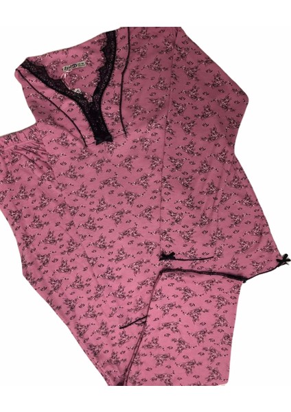 Bayan 4057 Çiçek Desenli Uzunkol Viskon Pijama Takımı