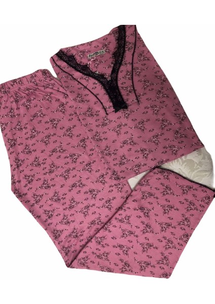 Bayan 4057 Çiçek Desenli Uzunkol Viskon Pijama Takımı