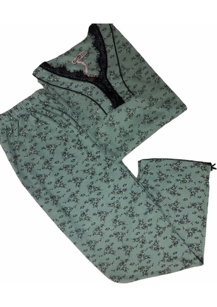 Bayan 4057 Çiçek Desenli Uzunkol Viskon Pijama Takımı