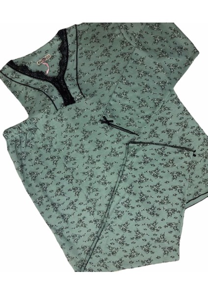 Bayan 4057 Çiçek Desenli Uzunkol Viskon Pijama Takımı
