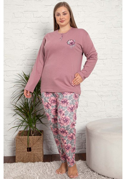 Bayan 6996 Battal Uzunkol Interlok Pijama Takımı