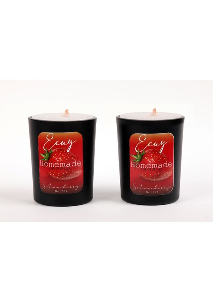 Dekoratif Mum Çilek Aromalı Ahşap Fitilli Hediye Kutulu El Yapımı Hediyelik Doğal 2 Adet Mumluk fırsatları