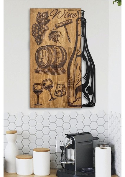 Wine Ahşap-Metal Duvar Tablosu