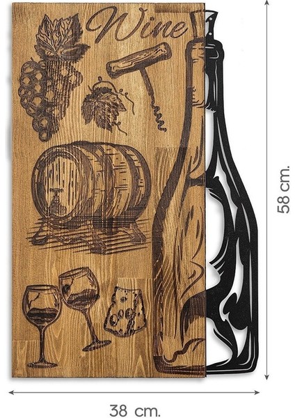 Wine Ahşap-Metal Duvar Tablosu