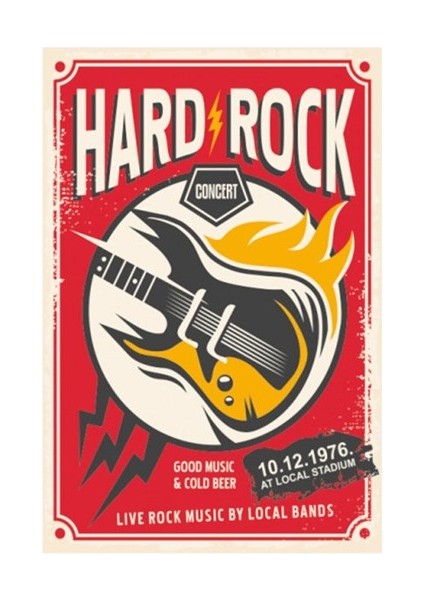 Hard Rock Retro Vintage Ahşap Poster