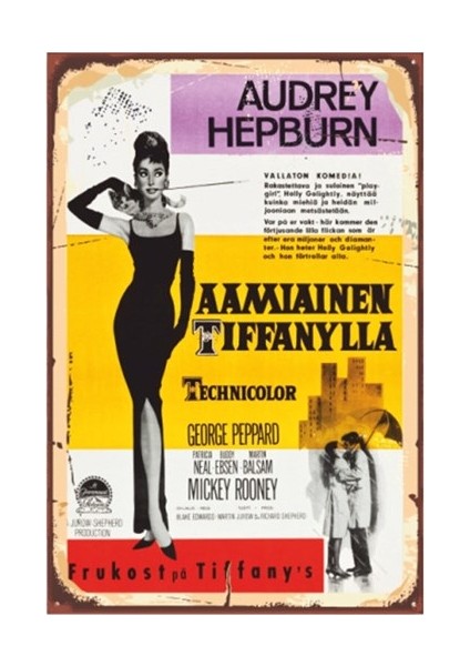 Audrey Hepburn Tiffanyde Kahvaltı Retro Vintage Ahşap Poster