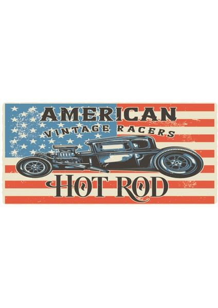 Amerikan Vintage Araba (10 cm x 20 Cm) Mini Retro Ahşap Poster