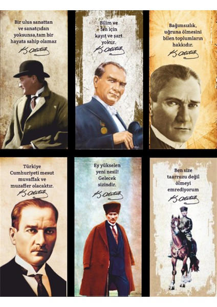 Mustafa Kemal Atatürk 6lı Mini Retro Ahşap Poster Seti Uv Baskılı-1