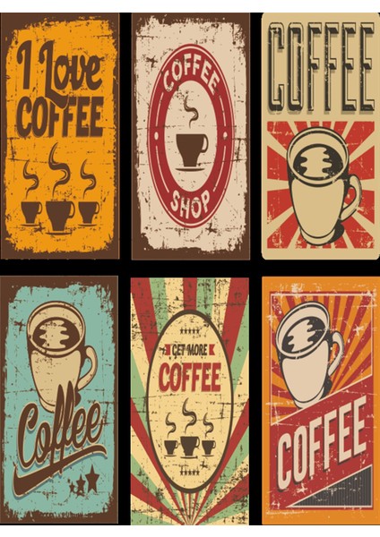 Seni Seviyorum Kahve 6lı Mini Retro Ahşap Poster Seti Uv Baskılı