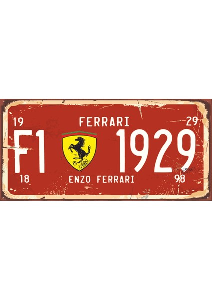 F1 Ferrari (10 cm x 20 Cm) Mini Retro Ahşap Poster
