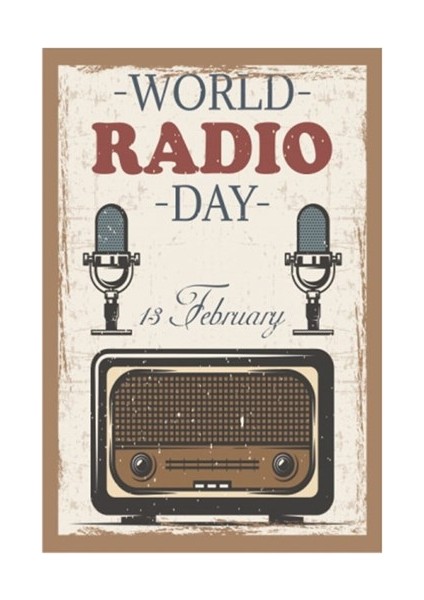 Dünya Radyo Günü Retro Vintage Ahşap Poster