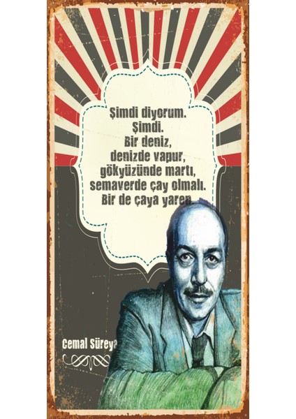 Cemal Süreya Şimdi Diyorum (10 cm x 20 Cm) Mini Retro Ahşap Poster