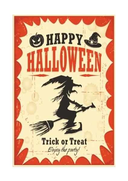 Happy Halloween Mutlu Cadılar Bayramı Retro Vintage Ahşap Poster