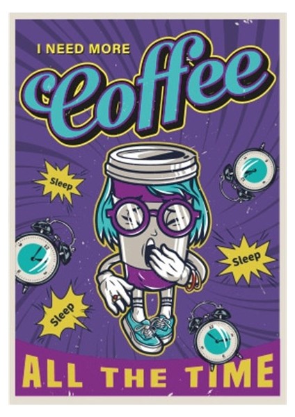 Uykuya Karşı Kahve Retro Ahşap Poster