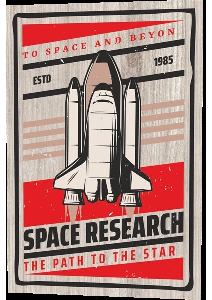 Uzay Roket Mekik Uzay Araştırmaları Ahşap Desenli Retro Vintage Ahşap Poster