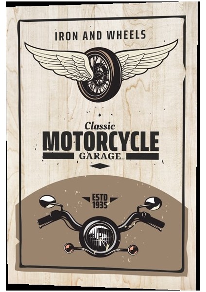 Klasik Motor Garajı Iron And Wheels Ahşap Desenli Retro Vintage Ahşap Poster fiyatları
