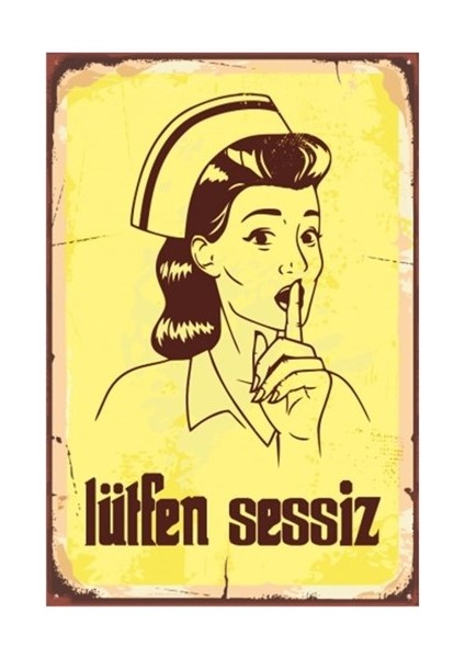 Sus Yapan Hemşire Retro Vintage Ahşap Poster