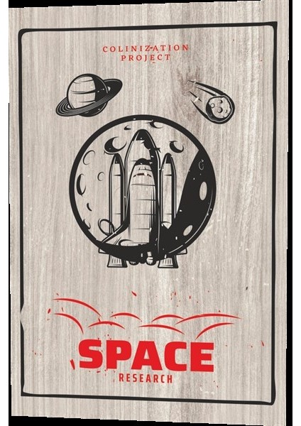 Uzay Araştırmaları Uzay Mekiği Fırlatma Rampası Ahşap Desenli Retro Vintage Ahşap Poster