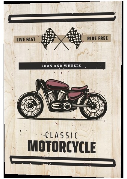Klasik Motor Live Fast Ride Free Ahşap Desenli Retro Vintage Ahşap Poster fiyatları