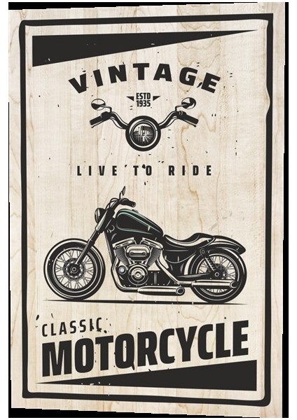 Vintage Live To Ride Klasik Motor Ahşap Desenli Retro Vintage Ahşap Poster fiyatları