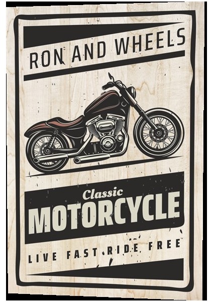 Klasik Motor Ron And Wheels Ahşap Desenli Retro Vintage Ahşap Poster fiyatları