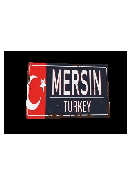 Mersin Plaka Şehir Posterleri Retro Ahşap Poster