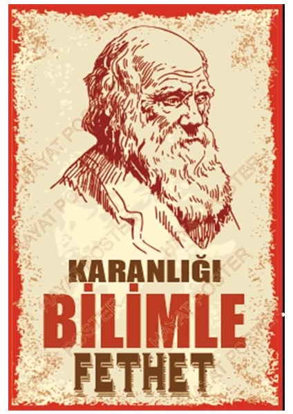 Charles Darwin Karanlığı Bilimle Keşfet Retro Ahşap Poster