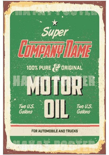Araba Motor Yağı Retro Vintage Ahşap Poster