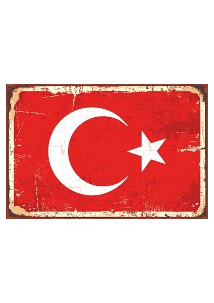 Türk Bayrağı Retro Vintage Tarz Ay Yıldız Ahşap Tablo Poster