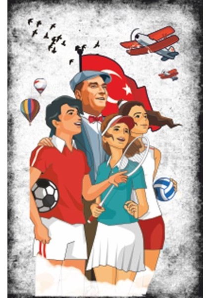 Çocuklarla Mustafa Kemal Atatürk Serisi 3 Retro Vintage Ahşap Poster fiyatları