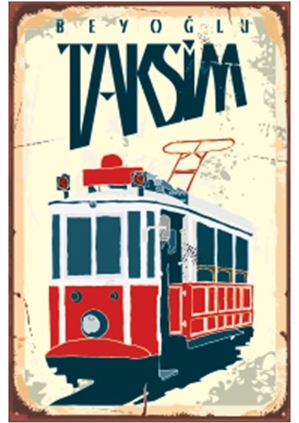 Istanbul Taksim Beyoğlu Tramvay Retrı Ahşap Poster 20X30 cm
