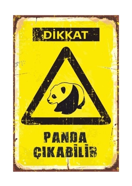 Dikkat Panda Çıkabilir Retro Vintage Ahşap Poster