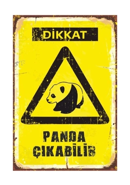 Hayat Poster Dikkat Panda Çıkabilir  Retro Vintage Ahşap Poster