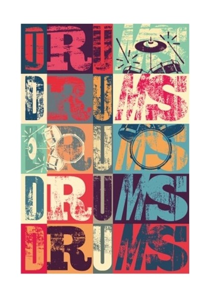 Drums Bateri Retro Vintage Ahşap Poster