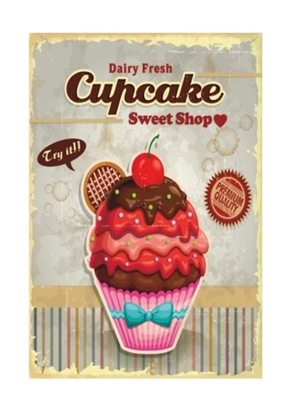 Cupcake Retro Vintage Ahşap Poster